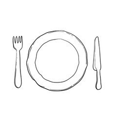 Plate Knife And Fork Handdrawn Doodle Style