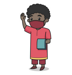 African Muslim Boy Character Wearing Face Mask