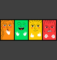 Cute Square Avatars With Shocked Happy And Angry