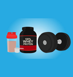 Whey Protein Bottle A Scoop A Shaker And A Dumbb