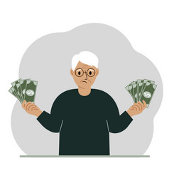 A Old Man With Banknotes In Both Hands