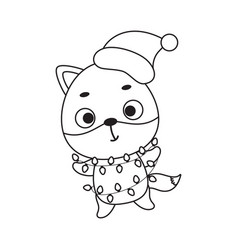 Coloring Page Cute Christmas Fox With Garland