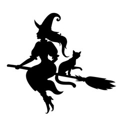 Witch on broom fly silhouette Royalty Free Vector Image