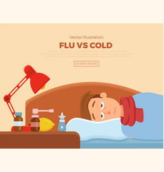 Sick Guy In Bed With The Symptoms Of Cold Flu