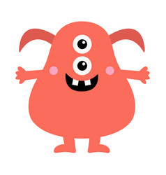 Cute Monster Red Face Head Icon Happy Halloween