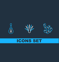 Set Line Cactus Mexican Guitar And Agave Icon