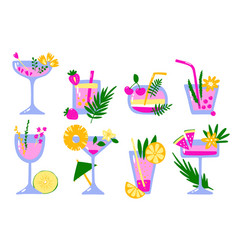 Cartoon Tropical Cocktails Set