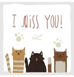 Cartoon Flat I Miss You Postcard With Funny Cats