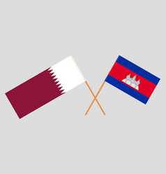 Crossed Flags Of Qatar And Cambodia Official