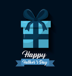 Happy Fathers Day Blue Wrapped Gift Box Ribbon Bow