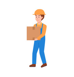 Man Working At Warehouse And Carrying Box Flat