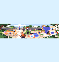 Children Have Fun On Playground Panorama Kids