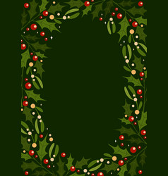 Mistletoe Ilex Frame Oval In Flat Style On Green