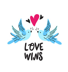 Love Wins Lettering With Dove Birds Composition