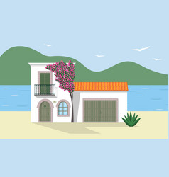 Typical White Mediterranean House On Seashore