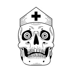 Hand Drawn Black And White Skull Of A Nurse