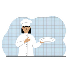 Sad Cook In A Cap Holds An Empty Plate In His Palm