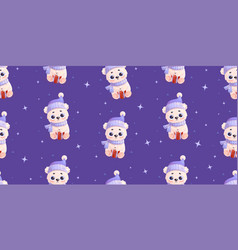 Seamless Pattern With White Polar Bear Gift