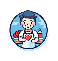 Cute Boy In Apron With A Heart