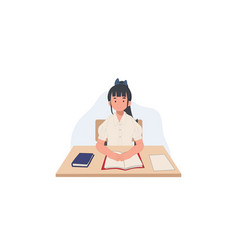 Girl In Student Uniform Is Sitting