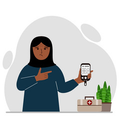 Sad Muslim Woman Holds A Glucometer In His Hand