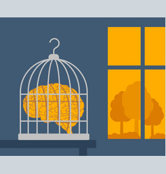 Prisoned Brain Inside A Birdcage By The Window