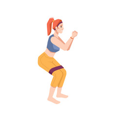 Woman Doing Squats With Rubber Resistance Bands