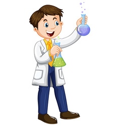 A chemist holding beaker on white background Vector Image