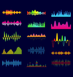 Bright color sound voice waves isolated on dark Vector Image