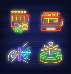 Slot Machine Roulette And Money Neon Signs Set