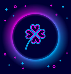 Glowing Neon Line Four Leaf Clover Icon Isolated