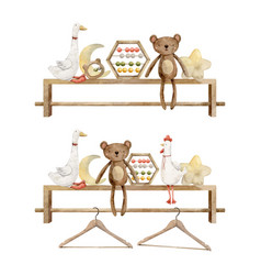 Set Of Watercolor Childrens Shelves With Various