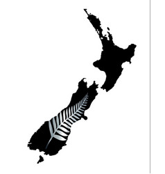 New Zealand Black Silhouette Map With Fern Inset