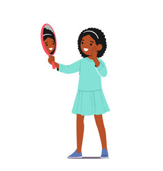 Little Black Girl Staring Into A Mirror Examining