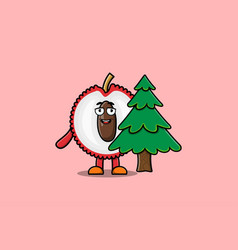 Cute Cartoon Lychee Character Hiding Tree