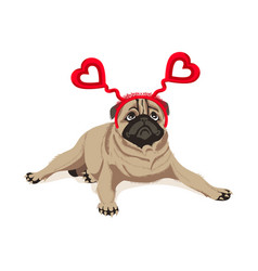 Pug Dog In Headband Heart Shaped Ears