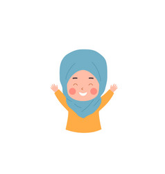 Little Laughing Girl In Hijab With Raised Up Arms