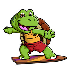 Cartoon Little Turtle Playing Surfing