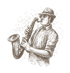 Jazz Saxophone Player In Sketch Style Music