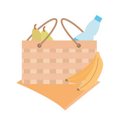 Picnic Basket With Fruits Banana Pears And Water