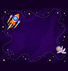 Cartoon Kids Space Background With Planets Rocket