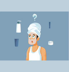 Man Worried About Skin Care Ritual Cartoon