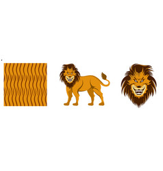 Wild Animal Lion Flat Cartoon Set