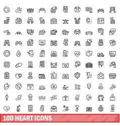 100 Heart Icons Set Outline Style