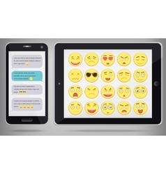 Emoticon Set With Realistic Phone And Tablet Pc