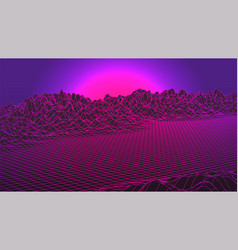 Synthwave Sunset Background Sun Over Low Poly 3d