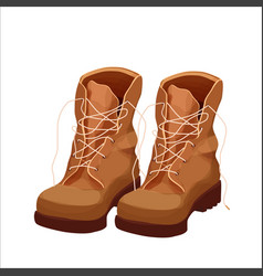 Pair Brown Leather Walking Boots In Cartoon Style