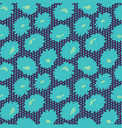 Stamp Teal Flowers Dots Dark Repeat Pattern