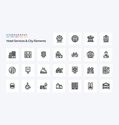 25 Hotel Services And City Elements Line Icon