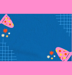 Pink Pizza Border Frame On Blue Background